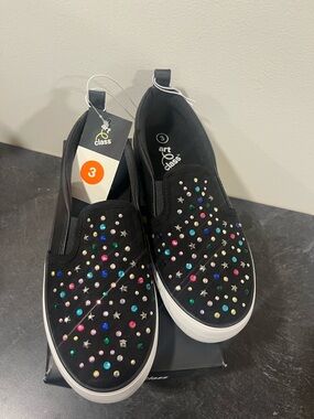 art class Black Slip-On Sneakers with Multicolor Gem Studs